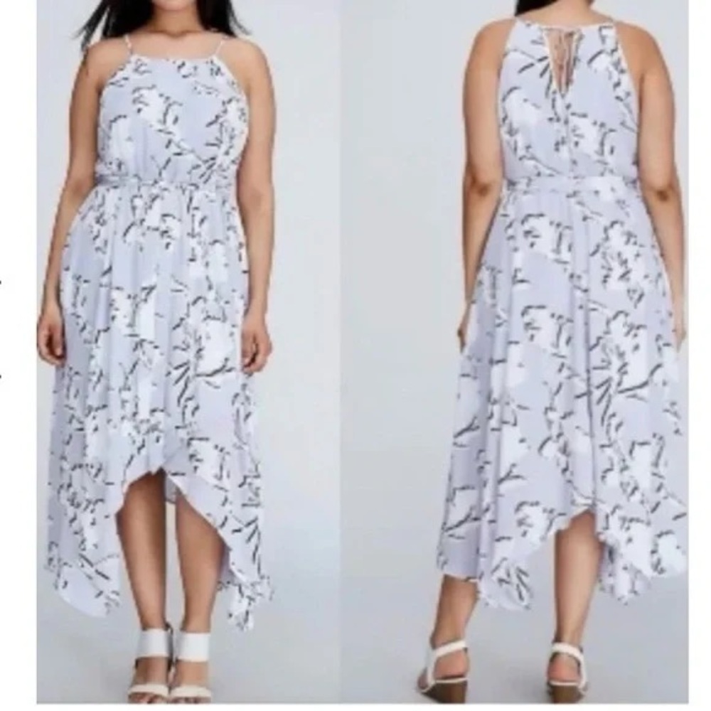 NWT Lane Bryant Lilac Floral High Low Maxi Dress Size 14 Chiffon Belted Pockets
